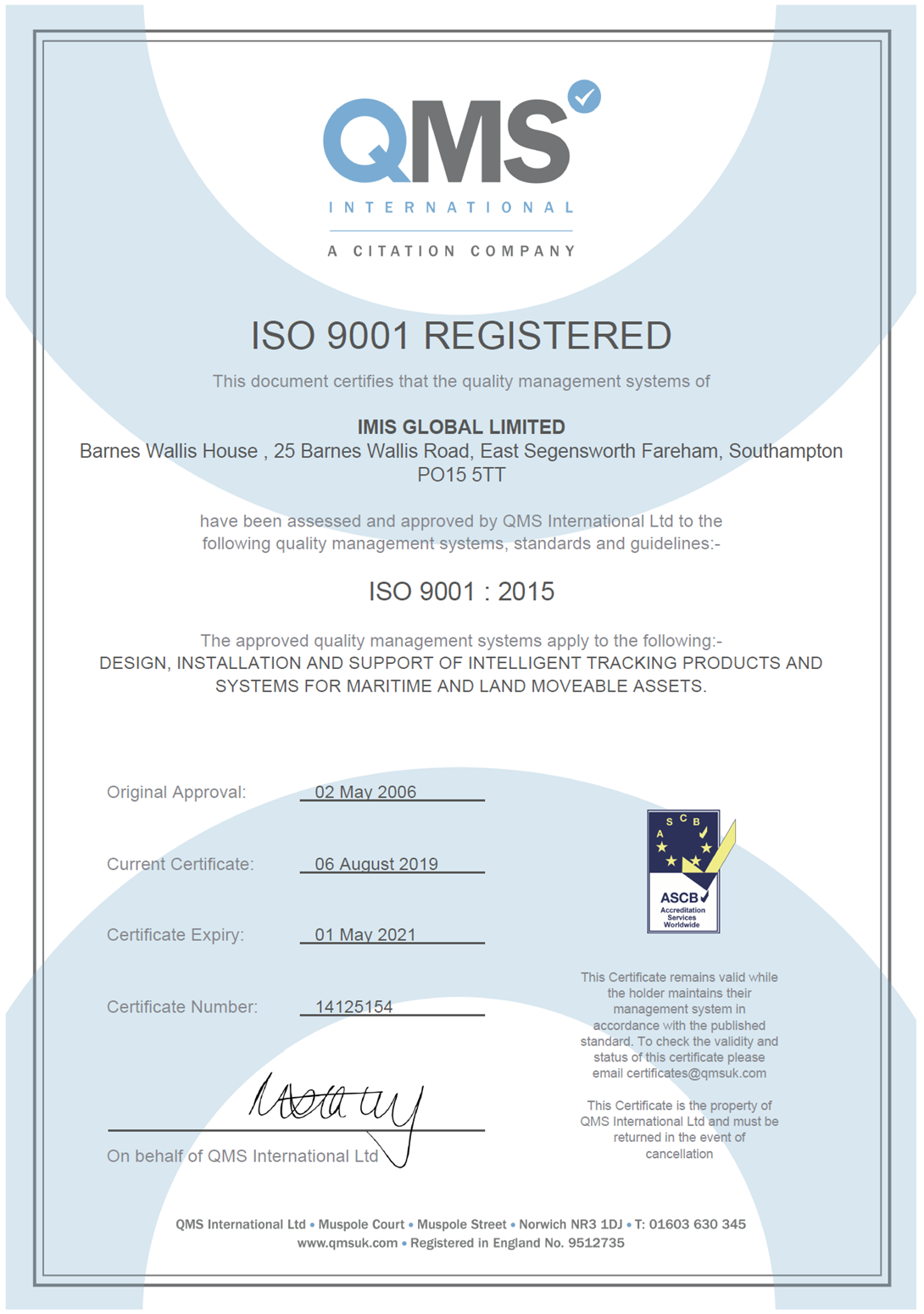 IMIS ISO Certificate
